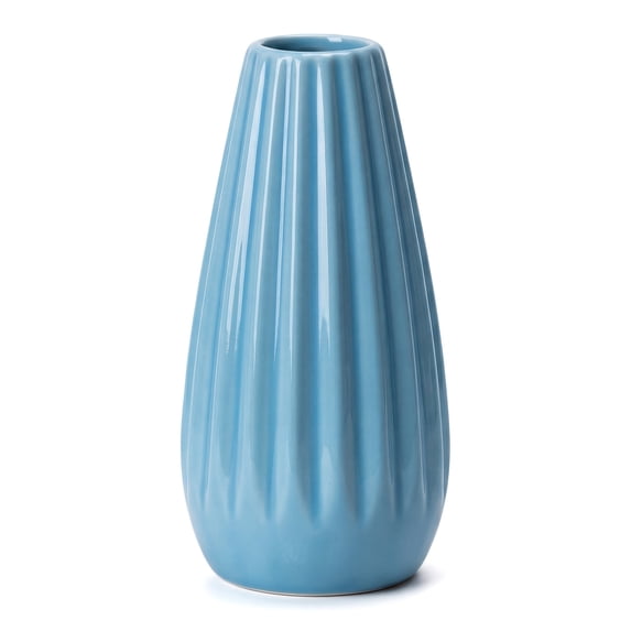 Unique Bargains Small Ceramic Matte Ribbed Flower Vase Blue 2.4"L x 2.4"W x 5.1"H