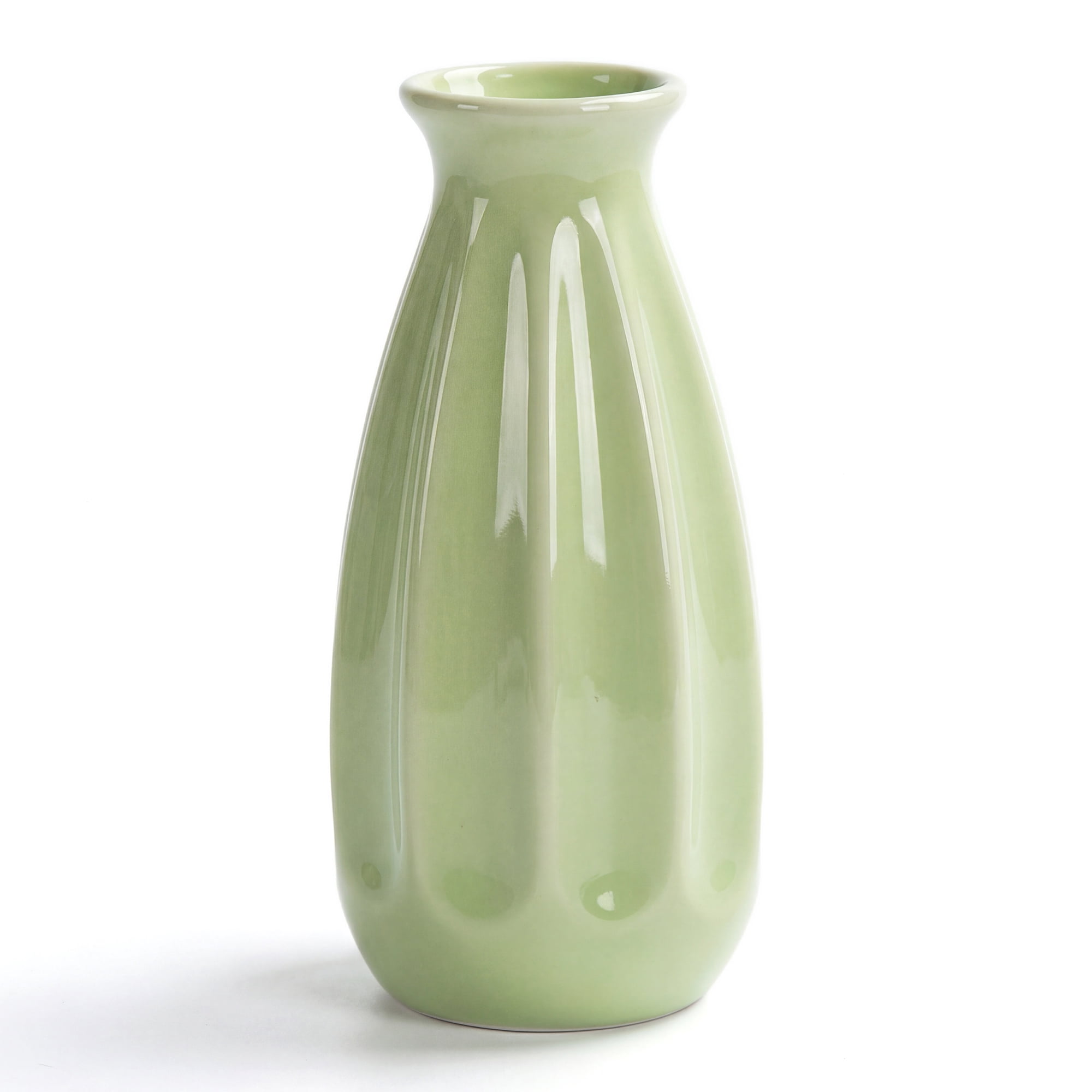 Unique Bargains Small Ceramic Matte Ribbed Flower Vase Green 2.4"L x 2.4"W x 5.1"H