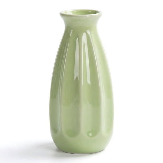 Unique Bargains Small Ceramic Matte Ribbed Flower Vase Green 2.4"L x 2.4"W x 5.1"H