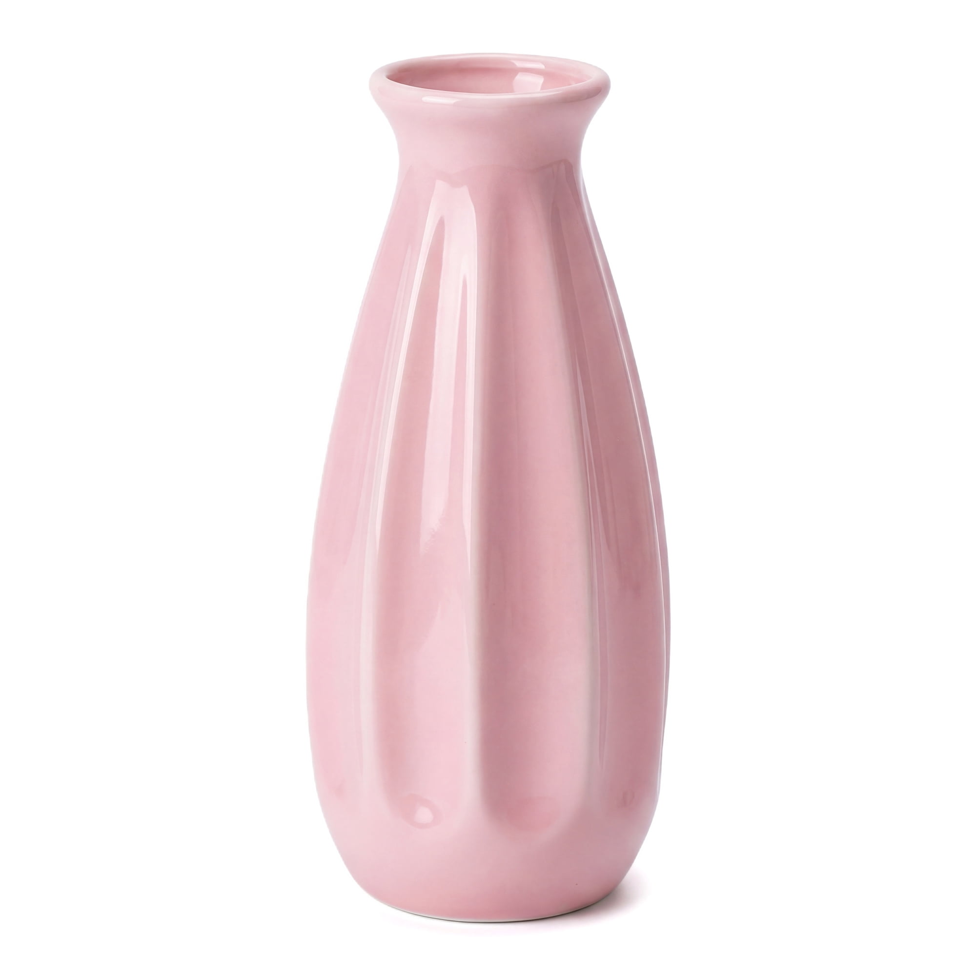 Unique Bargains Small Ceramic Matte Ribbed Flower Vase Pink 2.4"L x 2.4"W x 5.1"H