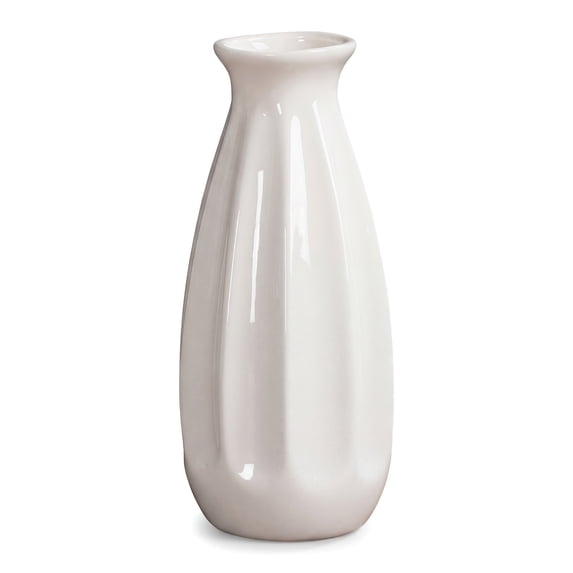 Unique Bargains Small Ceramic Matte Ribbed Flower Vase White 2.4"L x 2.4"W x 5.1"H