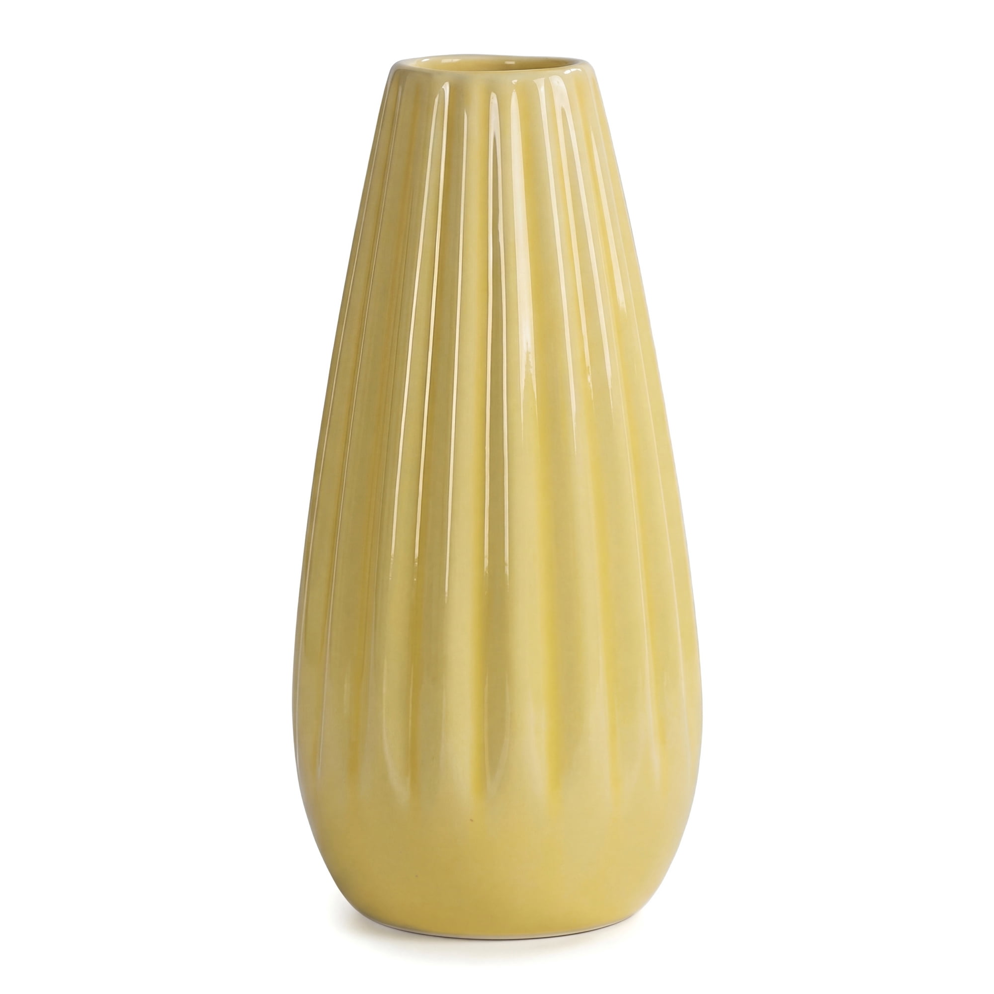 Unique Bargains Small Ceramic Matte Ribbed Flower Vase Yellow 2.4"L x 2.4"W x 5.1"H