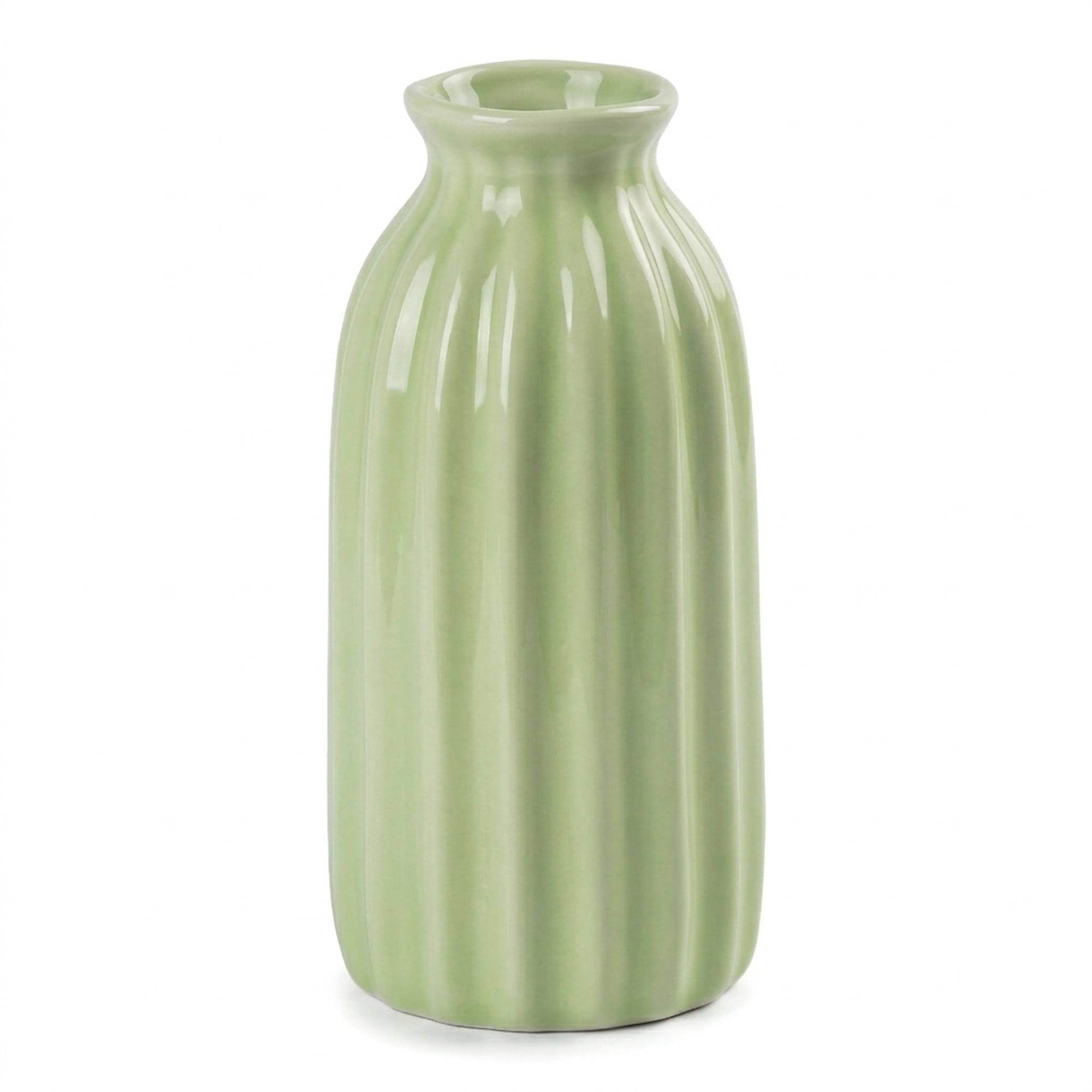 Unique Bargains Small Ceramic Vase Matte Ribbed Decorative Flower Vase for Bathroom Green