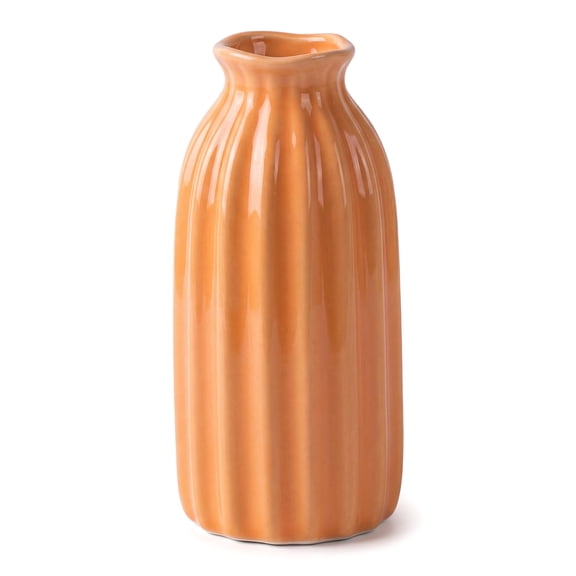 Unique Bargains Small Ceramic Vase Matte Ribbed Decorative Flower Vase for Bathroom Orange