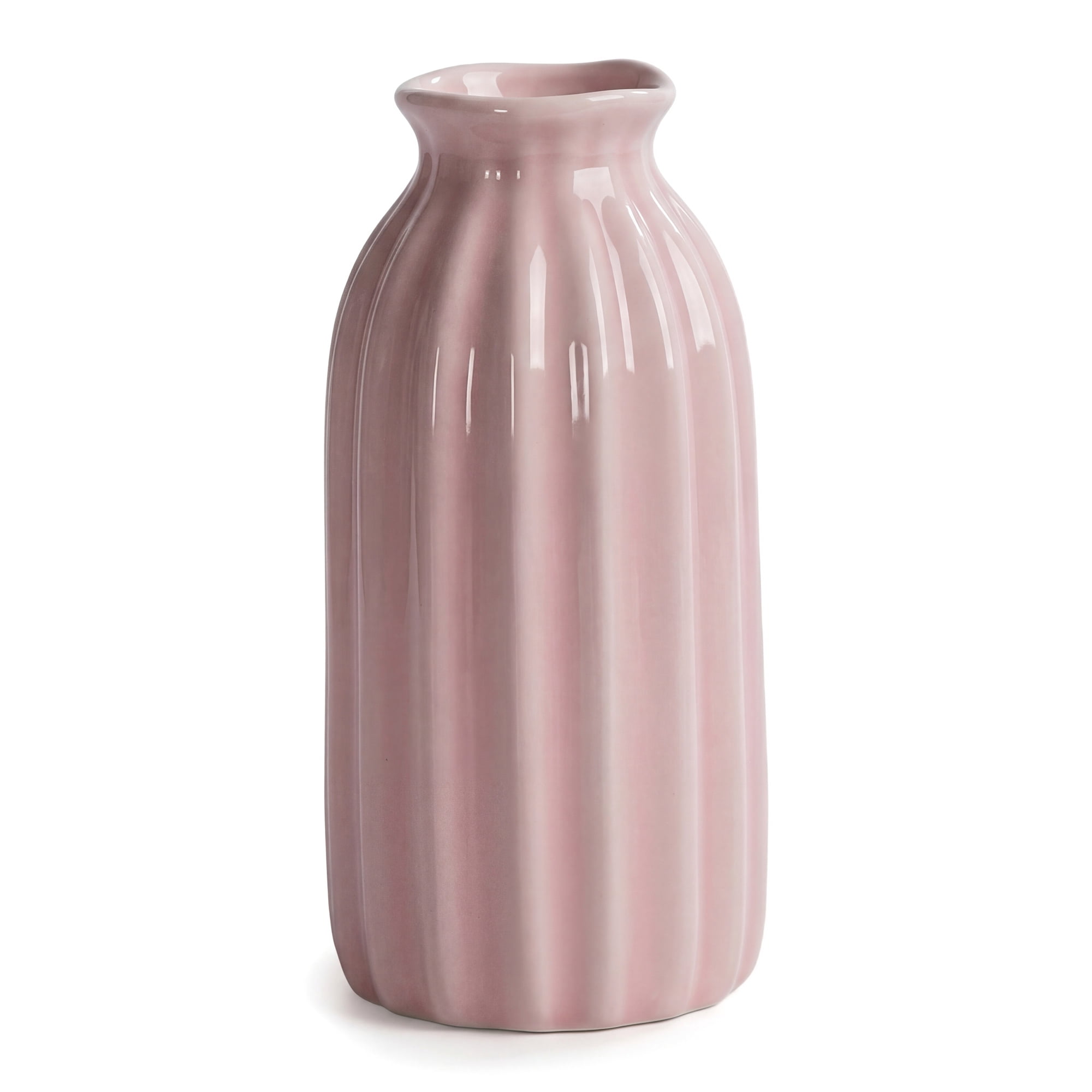 Unique Bargains Small Ceramic Vase Matte Ribbed Decorative Flower Vase for Bathroom Pink