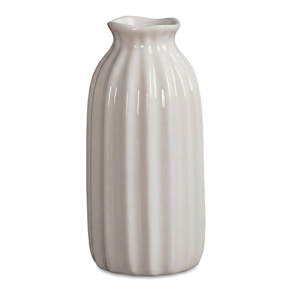Unique Bargains Small Ceramic Vase Matte Ribbed Decorative Flower Vase for Bathroom White