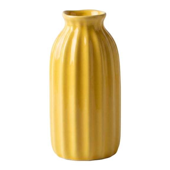 Unique Bargains Small Ceramic Vase Matte Ribbed Decorative Flower Vase for Bathroom Yellow