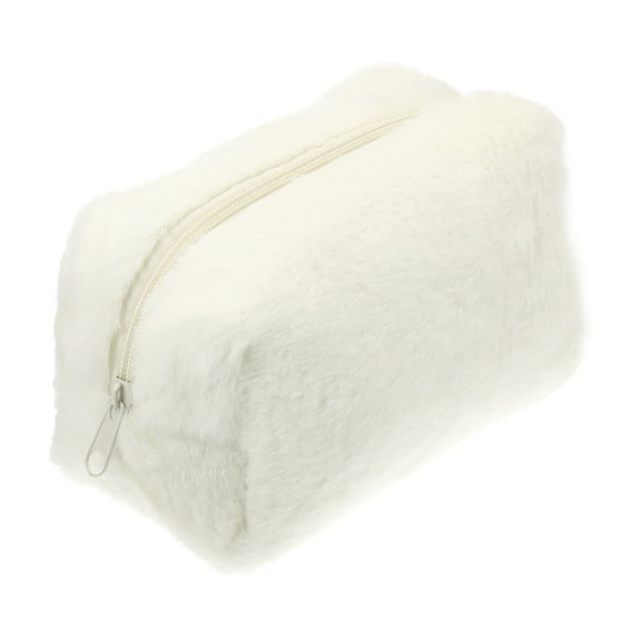 Unique Bargains Small Plush Makeup Bag Soft Beauty Cosmetic Bag Cute Travel Zipper Toiletry Bag for Women White