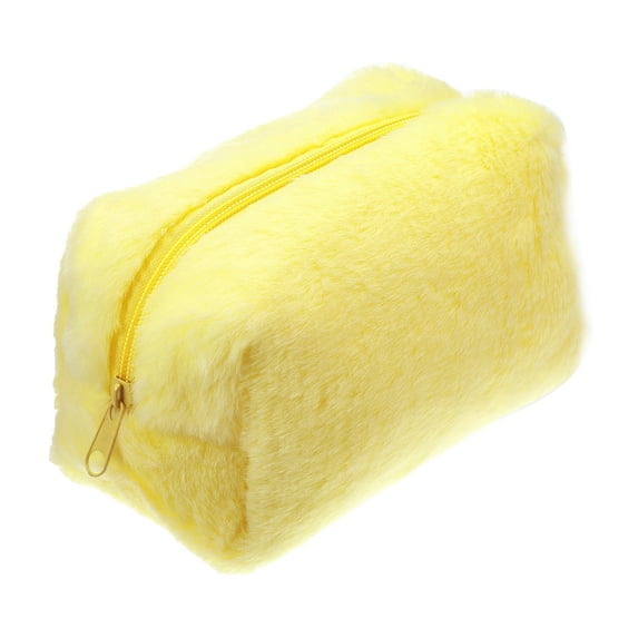 Unique Bargains Small Plush Makeup Bag Soft Beauty Cosmetic Bag Cute Travel Zipper Toiletry Bag for Women Yellow
