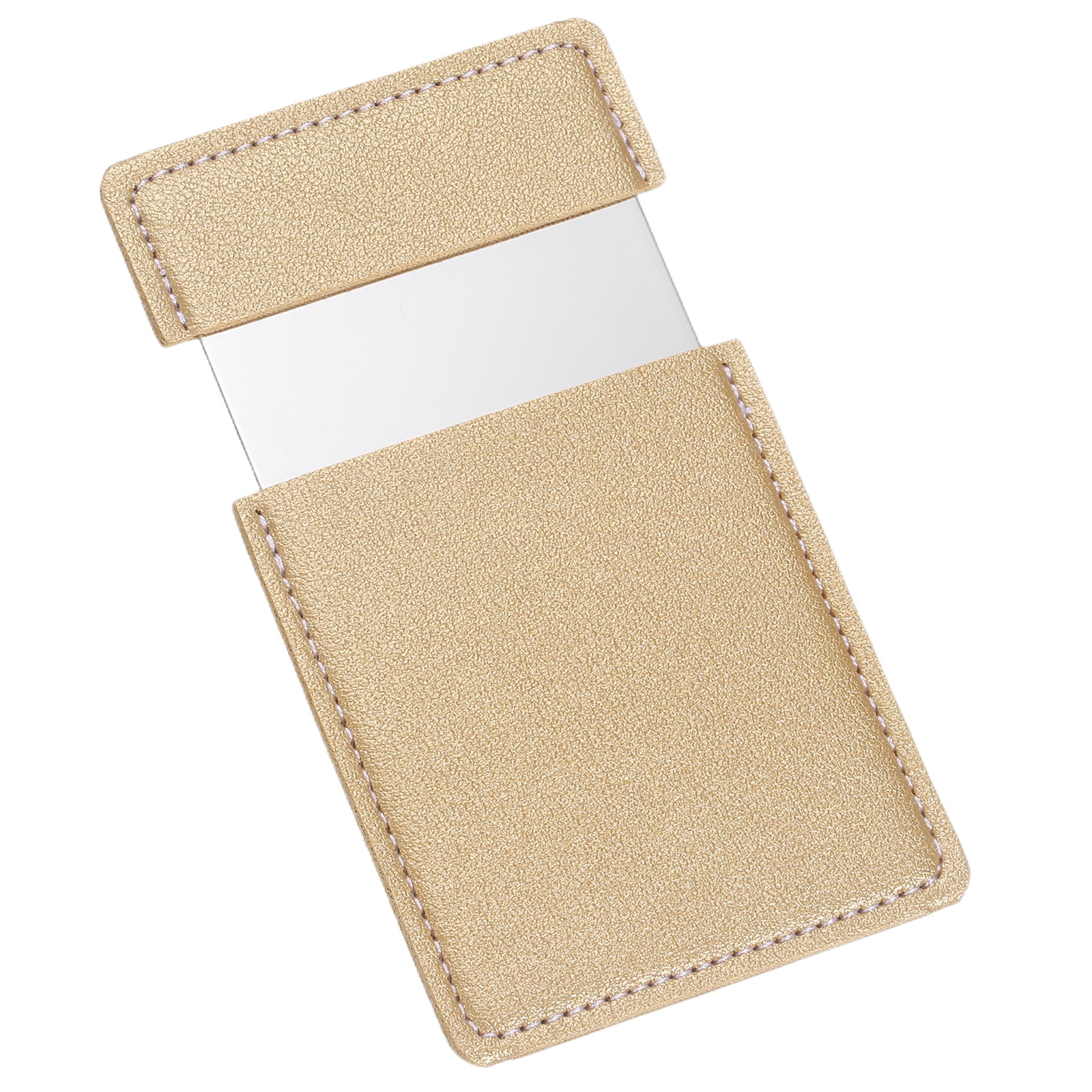 Unique Bargains Small Pocket Mirror Purse Stainless Steel Compact Leather Gold