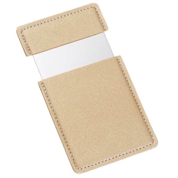 Unique Bargains Small Pocket Mirror Purse Stainless Steel Compact Leather Gold