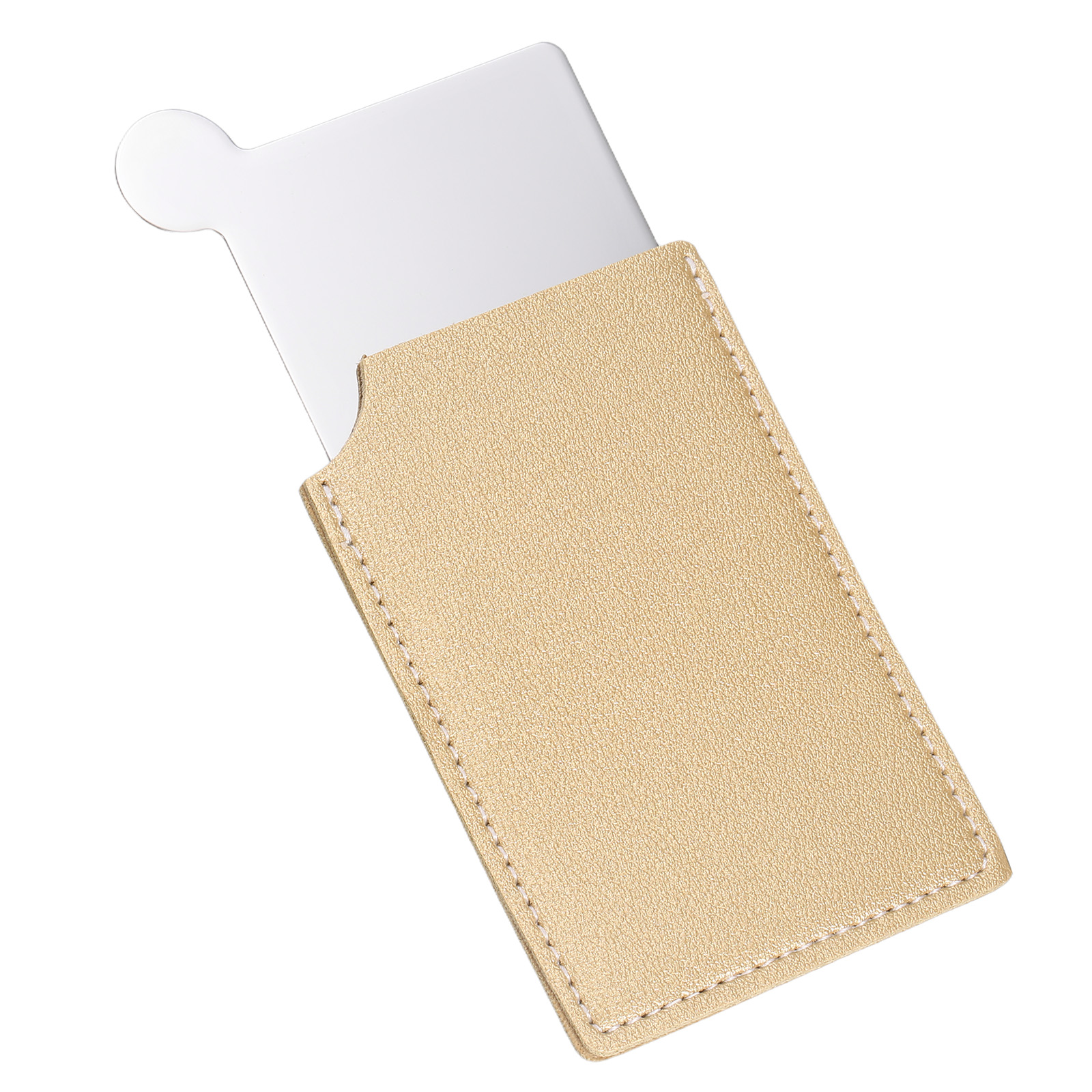 Unique Bargains Small Pocket Mirror Purse Stainless Steel PU Leather Gift Khaki
