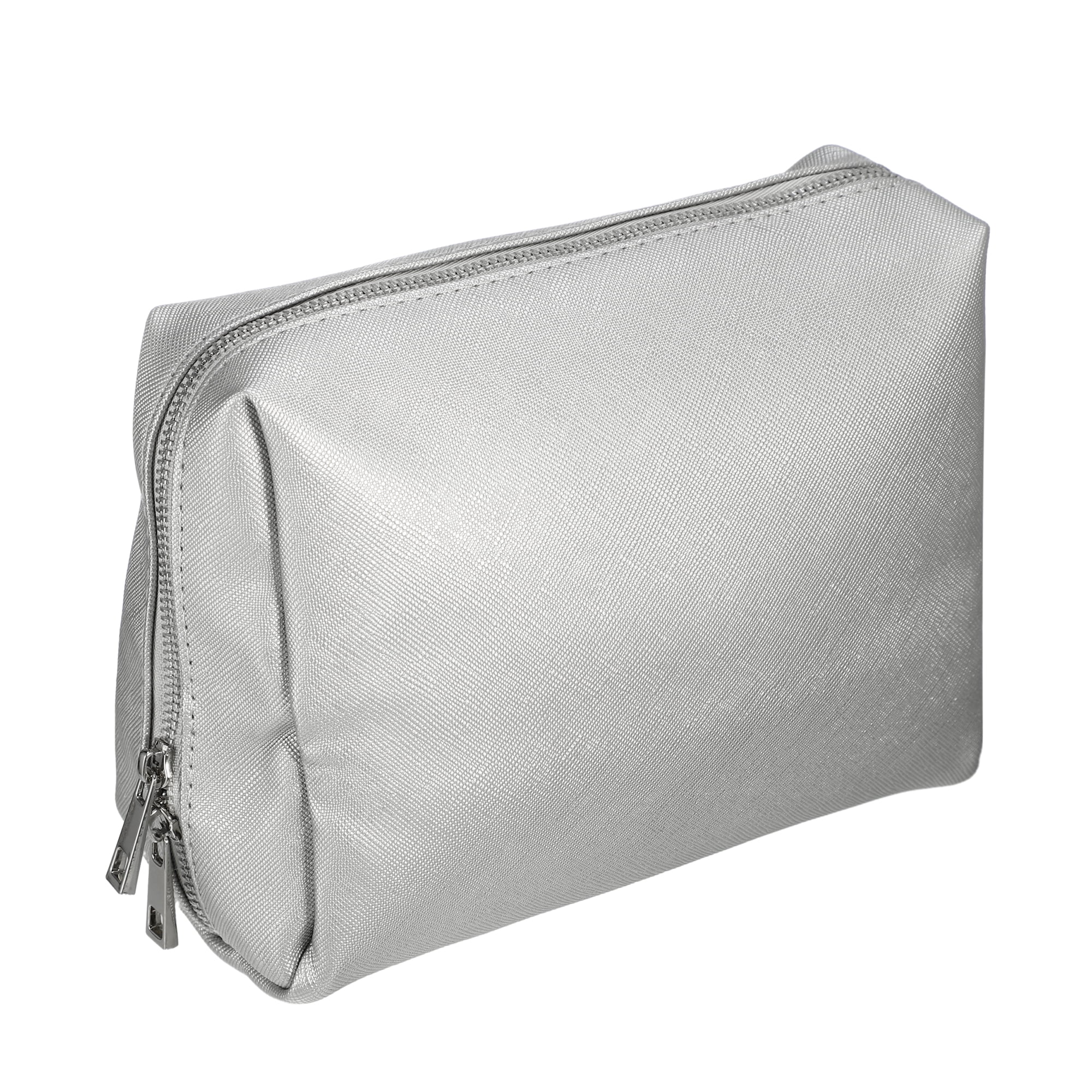 Unique Bargains Small Portable Travel Cosmetic Bag Zipper PU Leather Makeup Bag Suitable for Lipstick Silver Tone Walmart Business Supplies