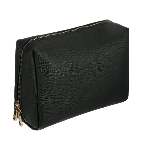 Unique Bargains Small Portable Travel Cosmetic Bag for Women Zipper PU Leather Makeup Bag Suitable for Lipstick Black