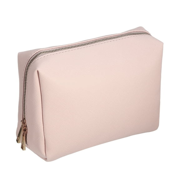 Unique Bargains Small Portable Travel Cosmetic Bag for Women Zipper PU Leather Makeup Bag Suitable for Lipstick Pink