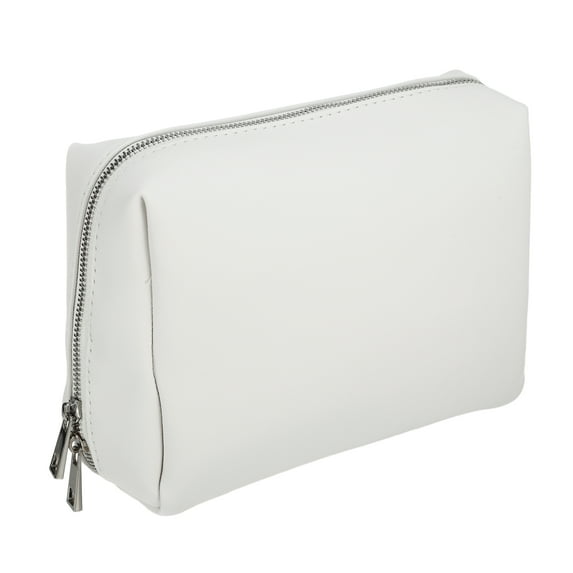 Unique Bargains Small Portable Travel Cosmetic Bag for Women Zipper PU Leather Makeup Bag Suitable for Lipstick White