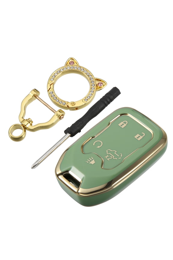 for Smart Key Fob Cover Case for Chevrolet Silverado 1500 2500 HD 2019-2022 with Keychain 5 Botton Green