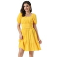 thumbnail image 1 of Unique Bargains Smocked Dress for Women's Summer Casual  Bow Tie Back Ruffle A-Line Dress XL Yellow, 1 of 6