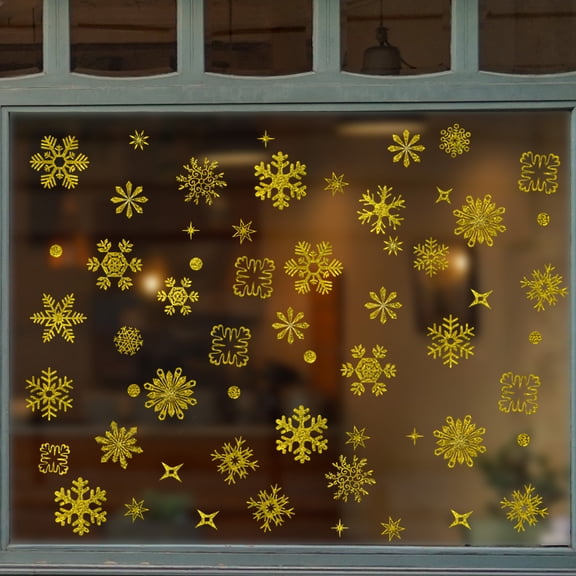 Unique Bargains Snowflakes Static Stickers for Windows and Home Gold Tone