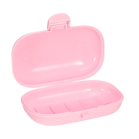Unique Bargains Soap Dish Portable Travel Portable Soap Dish Box Soap Bar Holder Pink for Travel Gym Outdoor with Cover