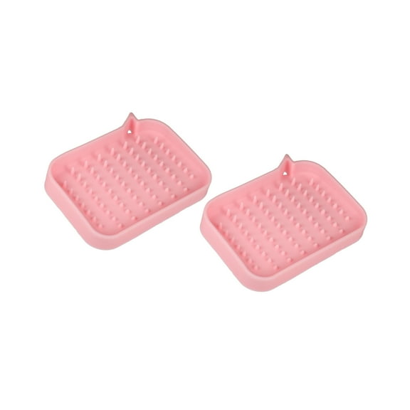 Unique Bargains Soap Dish Soap Cleaning Storage for Bathroom Kitchen Silicone Pink 2 Pcs