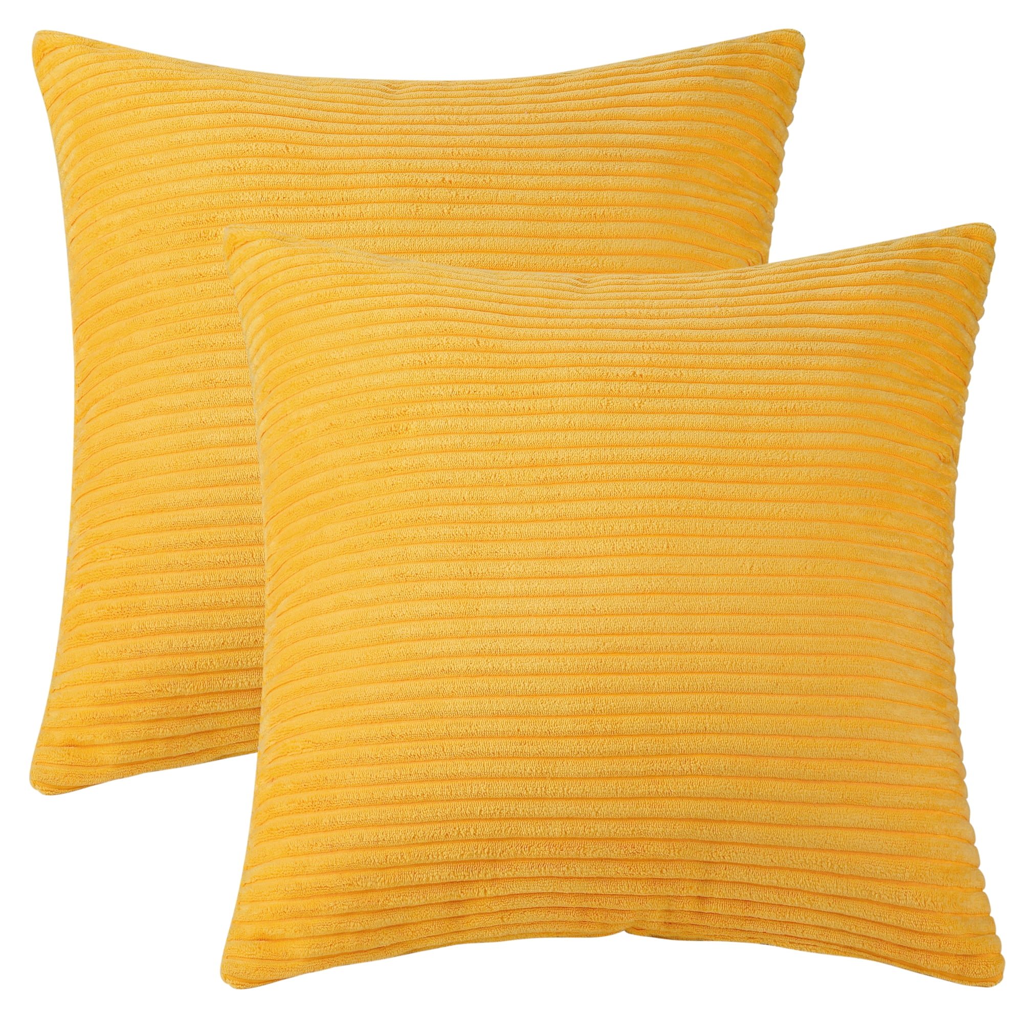 Unique Bargains Sofa Living Room Corduroy Decorative Throw Pillow Covers (2 Count) Yellow 18" x 18"