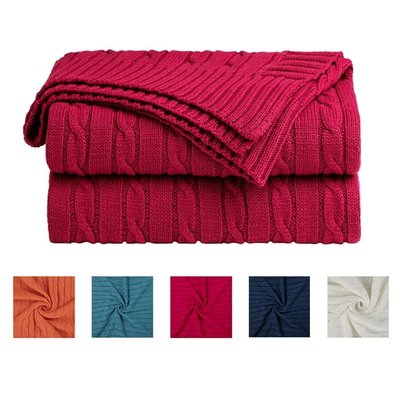 Unique Bargains Soft 100% Cotton Cable Knitted Throw Blanket For Couch Cardinal 50" x 60"