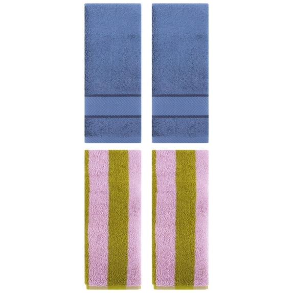 Unique Bargains Soft 4 Pcs Hand Towel 14" x 30" Pink Brown/Light Blue