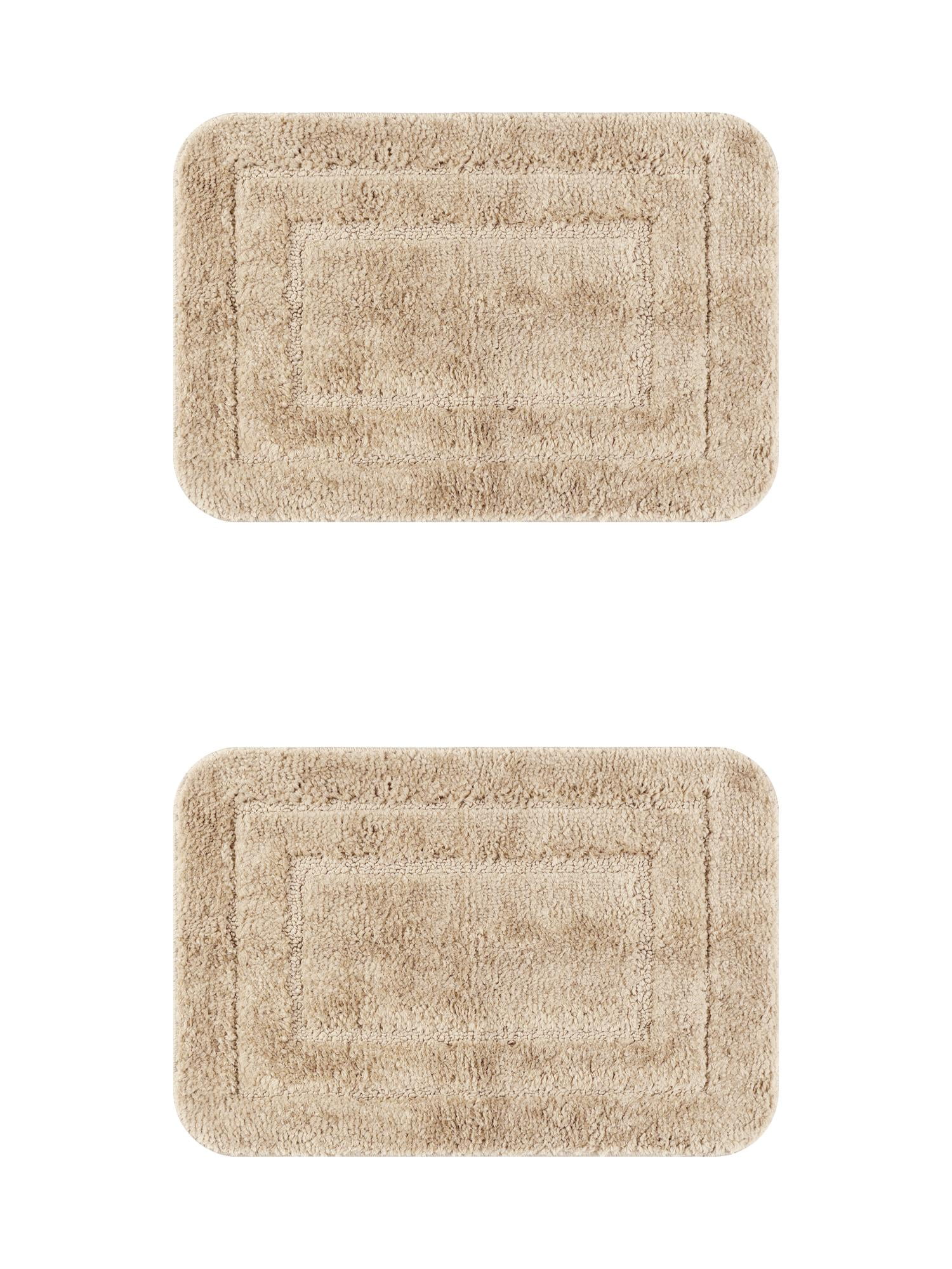Unique Bargains Soft Absorbent Bath Mats 2 Pcs Non-Slip Plush Bathroom Rugs Khaki 16" x 24"/20" x 32"