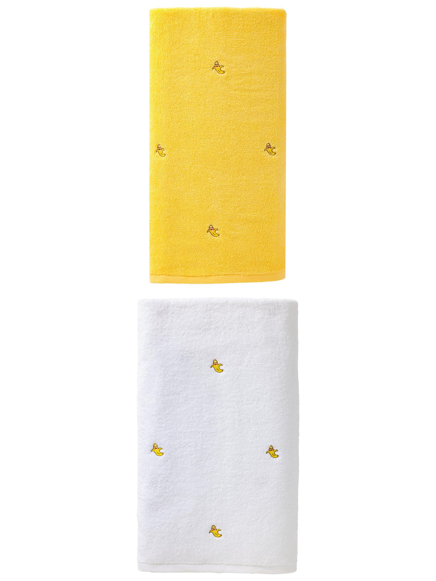 Unique Bargains Soft Absorbent Bath Towel 2 Pack Banana White/Banana Yellow 55"x28"