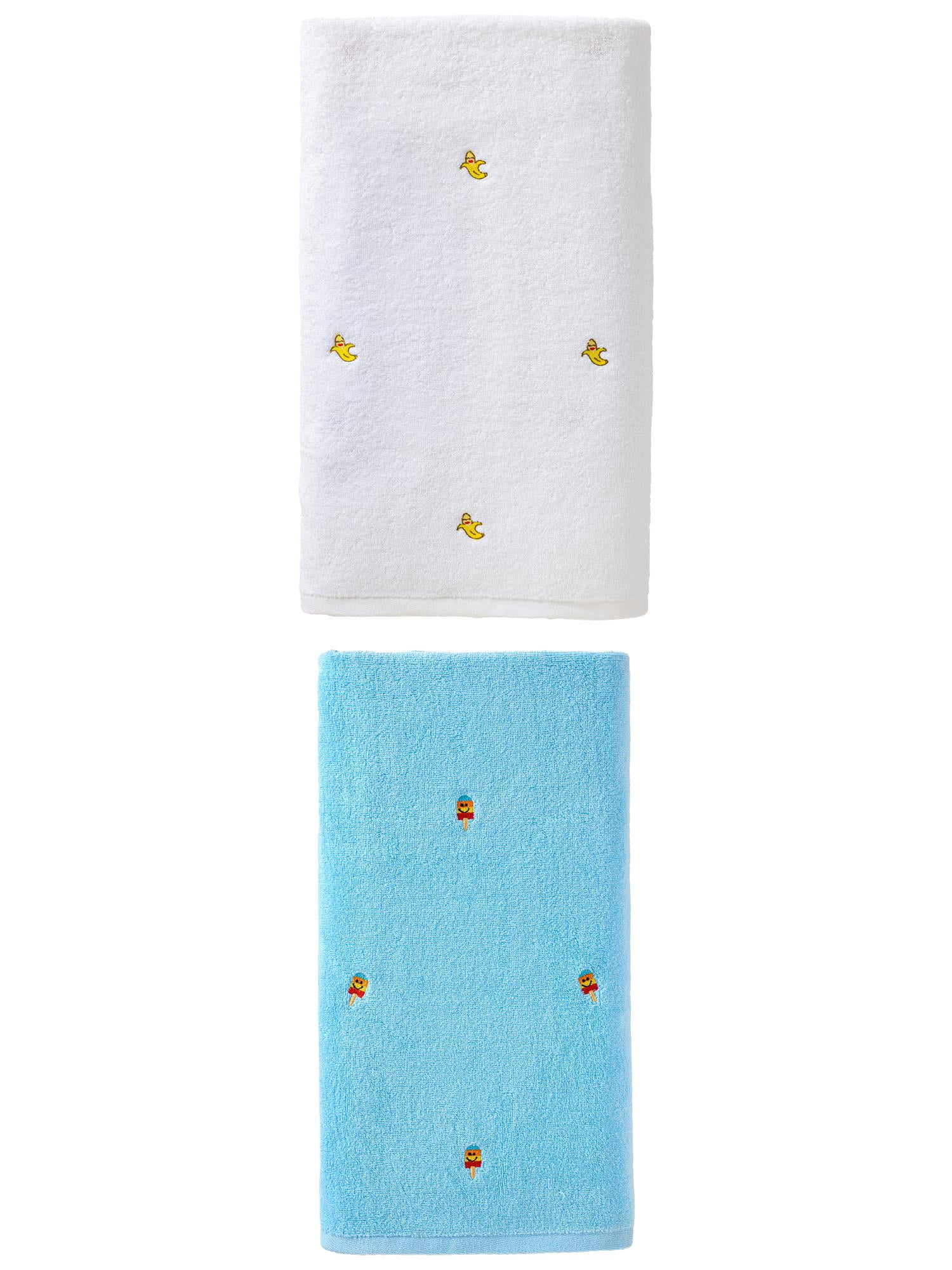 Unique Bargains Soft Absorbent Bath Towel 2 Pack Banana White/Blue 55"x28"
