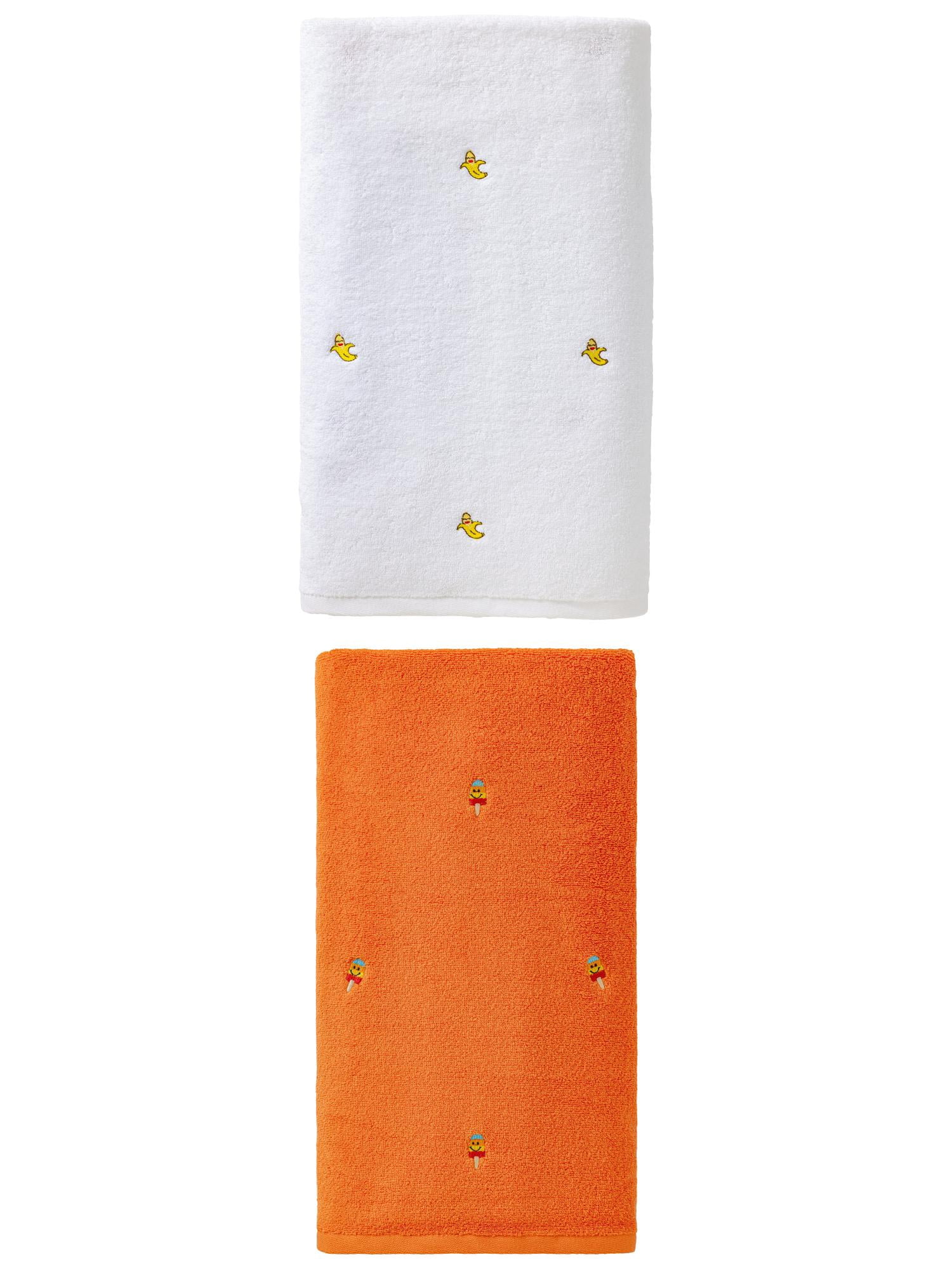 Unique Bargains Soft Absorbent Bath Towel 2 Pack Banana White/Orange 55"x28"