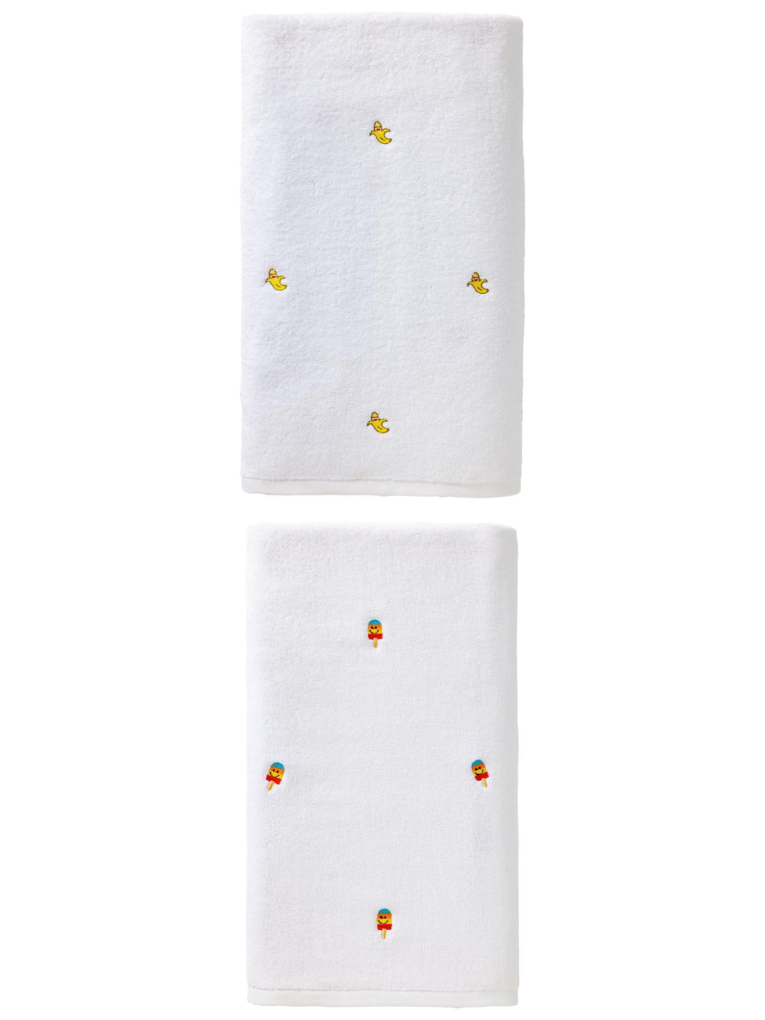 Unique Bargains Soft Absorbent Bath Towel 2 Pack Banana White/White 55"x28"