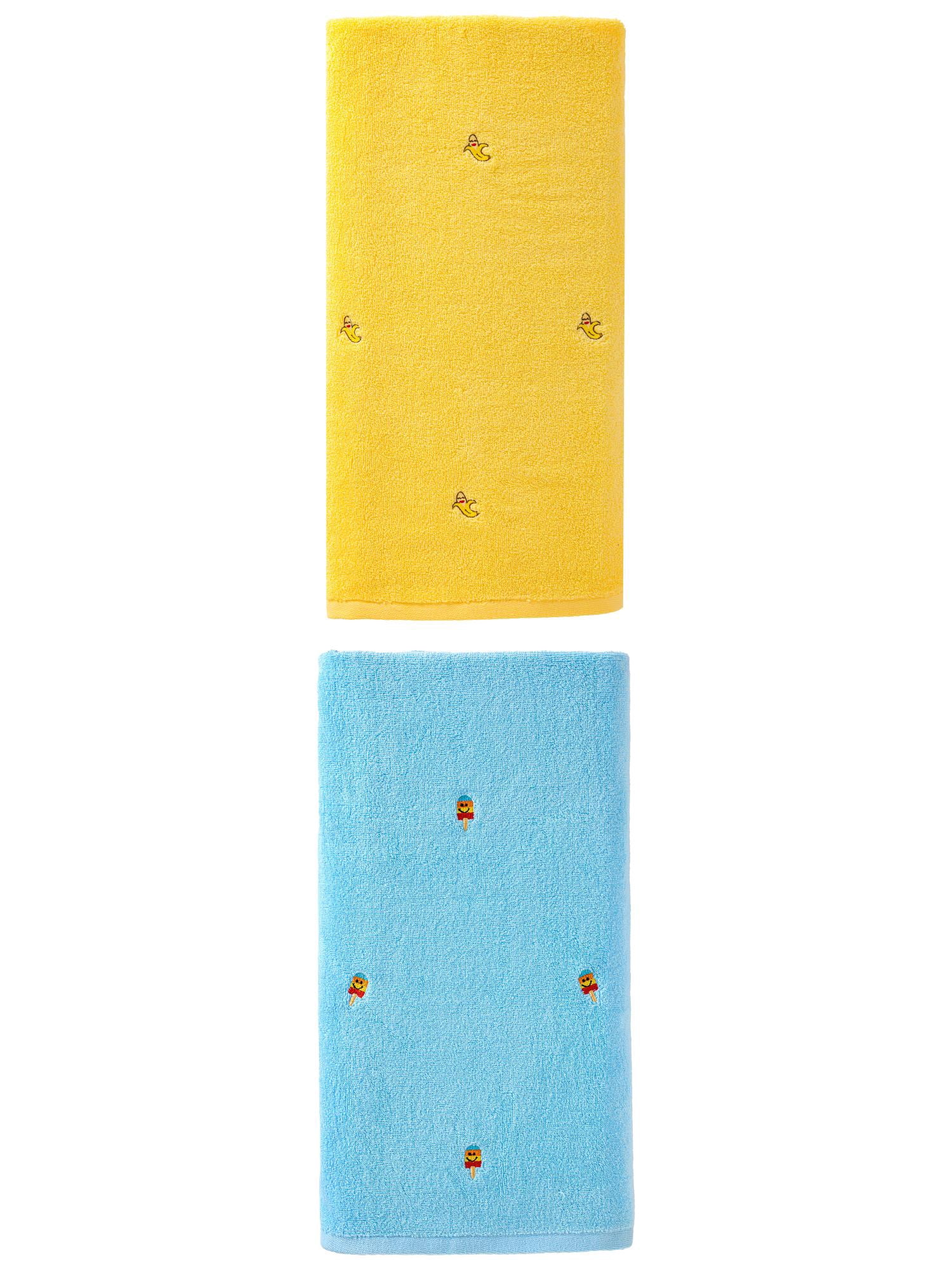 Unique Bargains Soft Absorbent Bath Towel 2 Pack Banana Yellow/Blue 55"x28"
