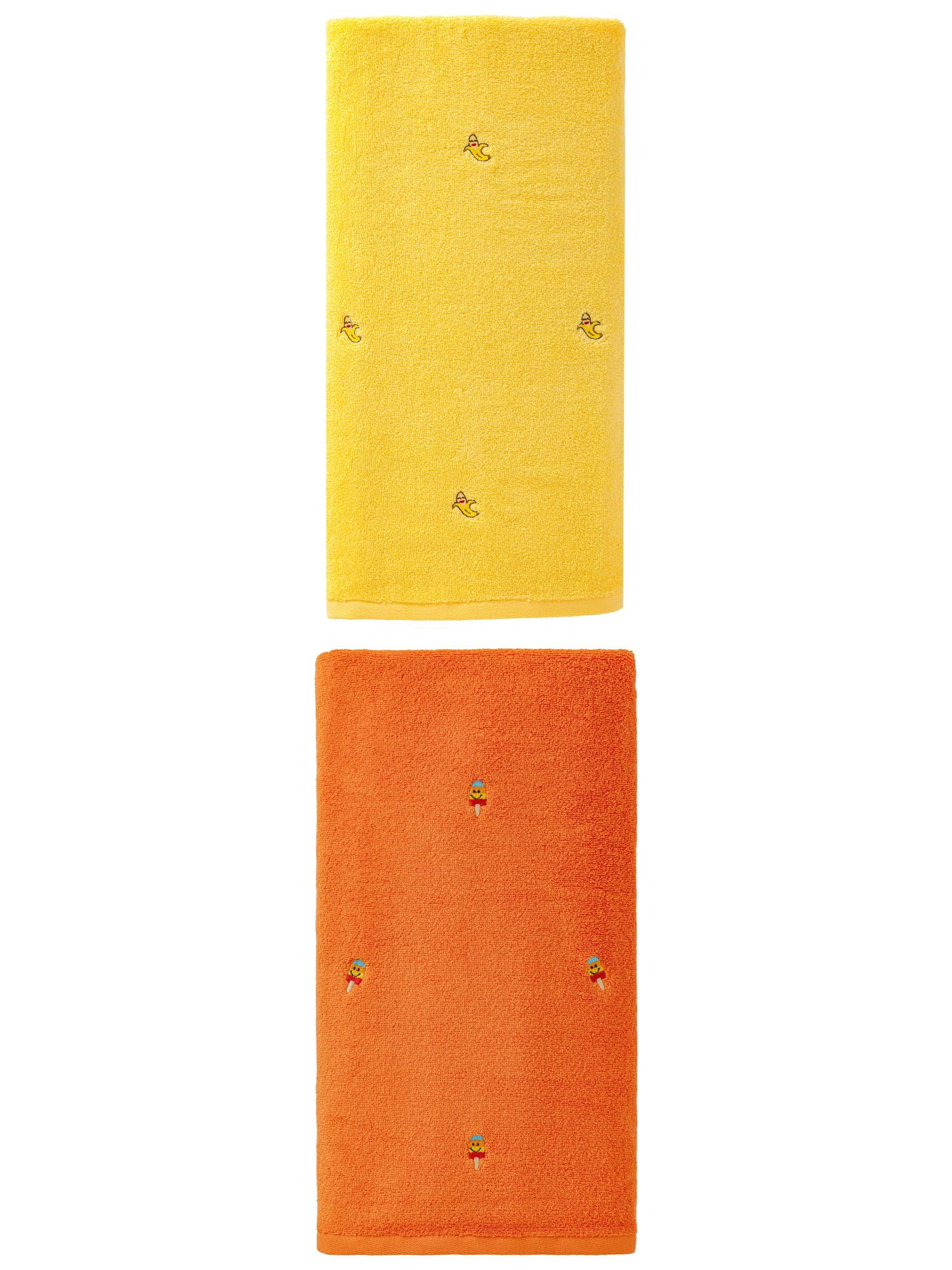 Unique Bargains Soft Absorbent Bath Towel 2 Pack Banana Yellow/Orange 55"x28"