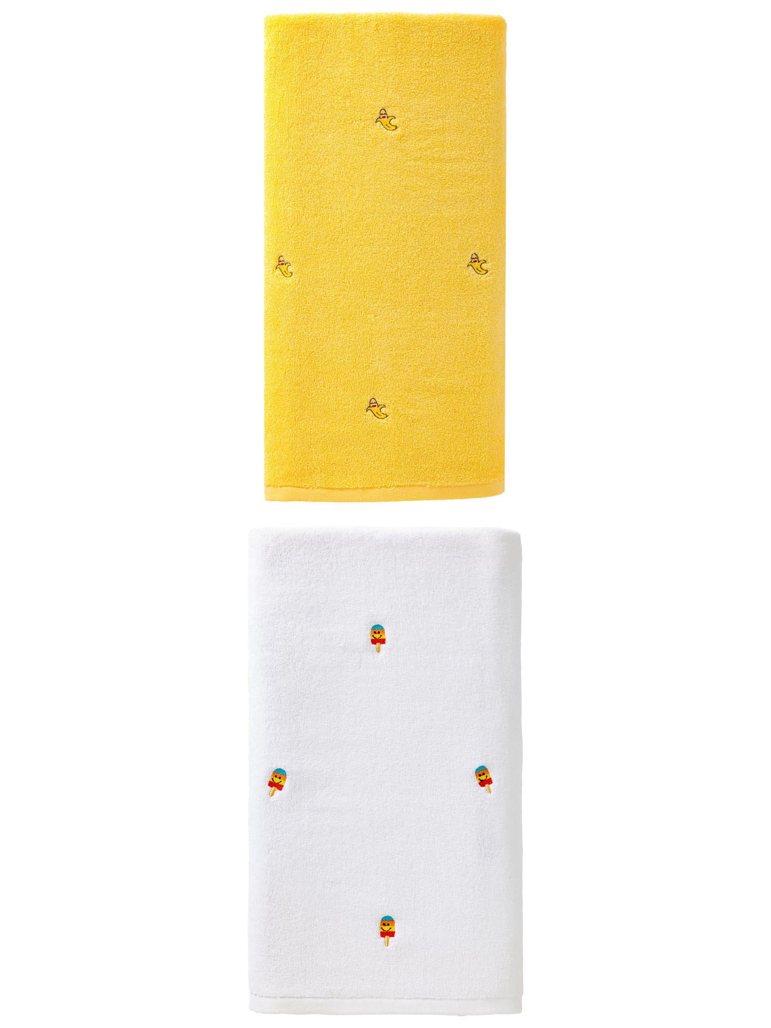 Unique Bargains Soft Absorbent Bath Towel 2 Pack Banana Yellow/White 55"x28"