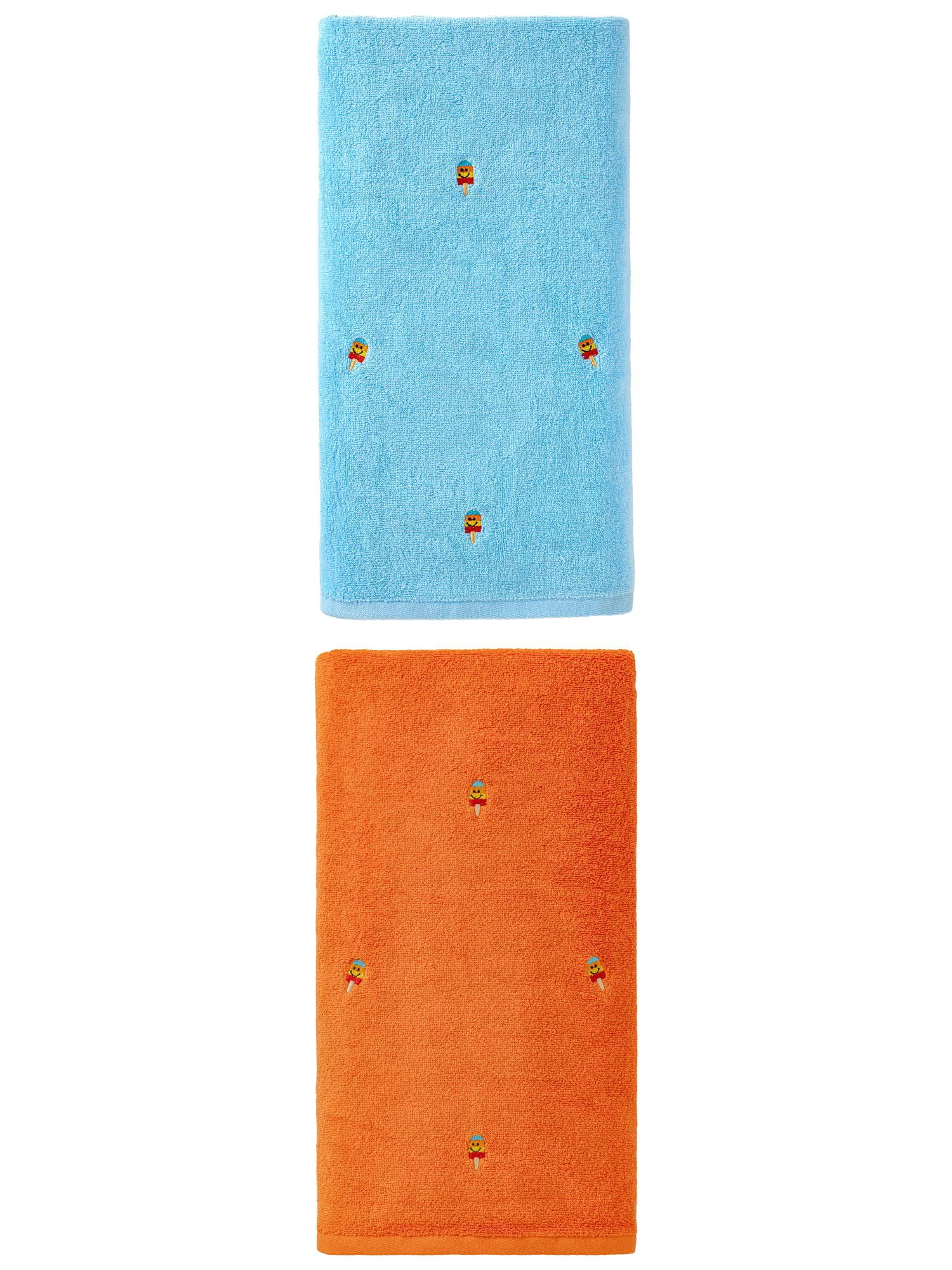 Unique Bargains Soft Absorbent Bath Towel 2 Pack Blue/Orange 55"x28"
