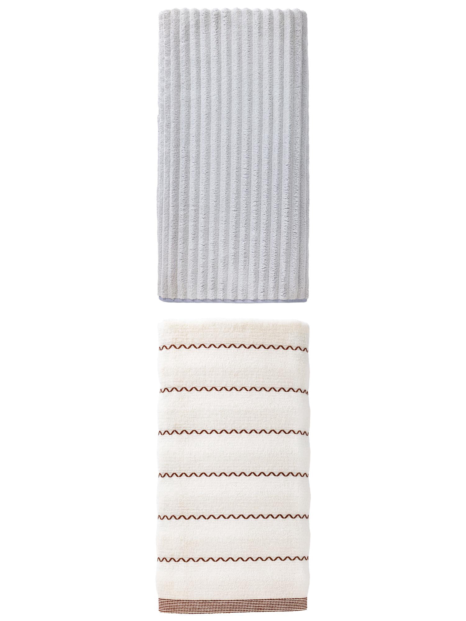Unique Bargains Soft Absorbent Bath Towel 2 Pack Light Grey/White 55" x 28"