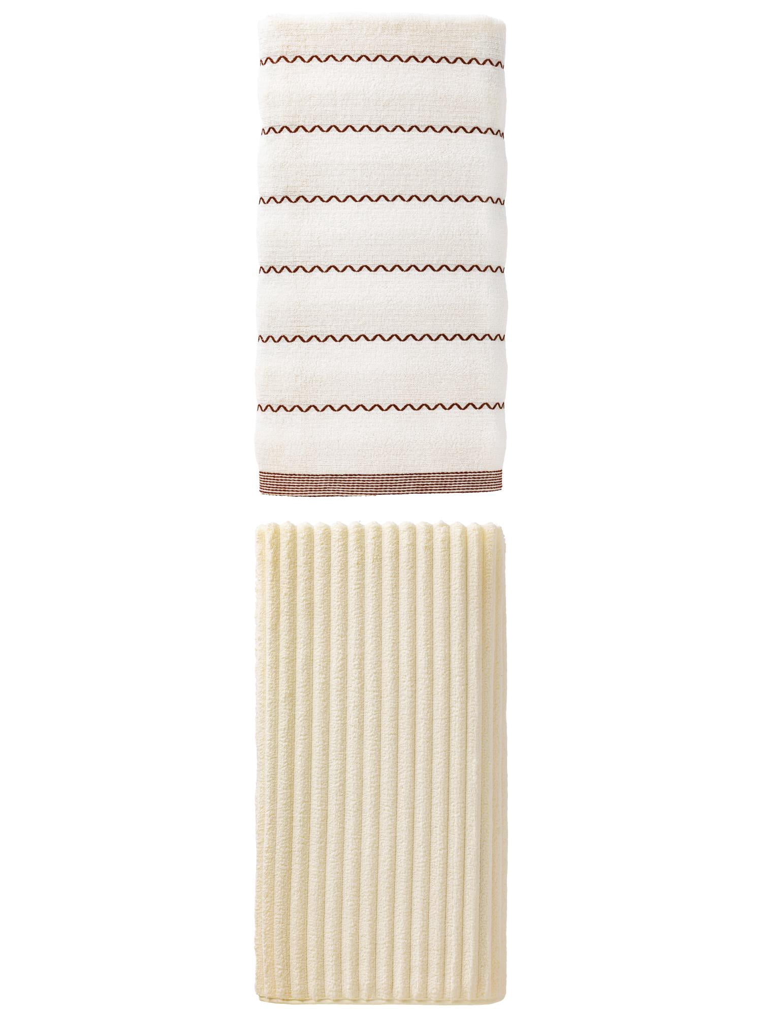 Unique Bargains Soft Absorbent Bath Towel 2 Pack Milky White/White 55" x 28"