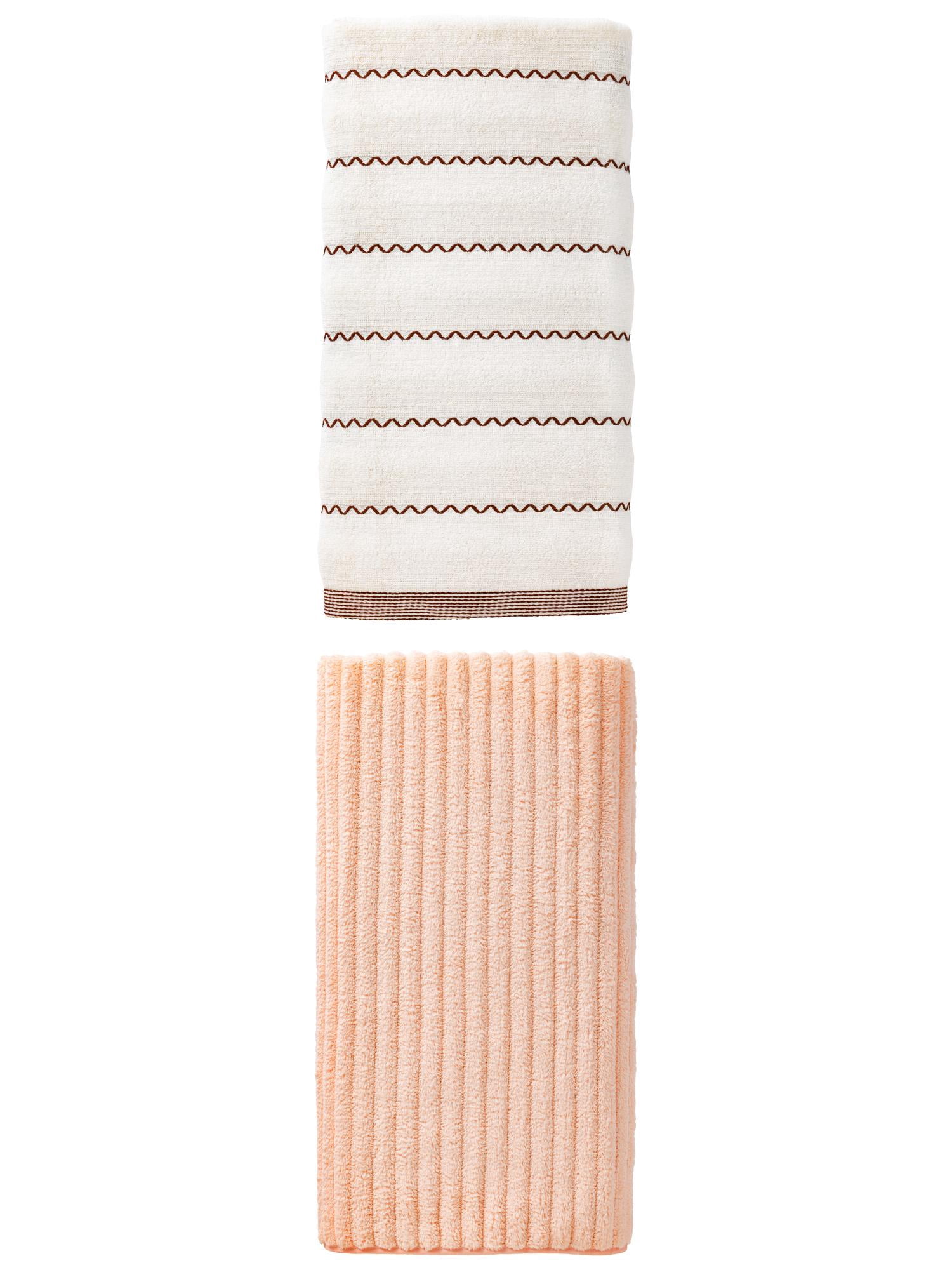 Unique Bargains Soft Absorbent Bath Towel 2 Pack Peach Pink/White 55" x 28"