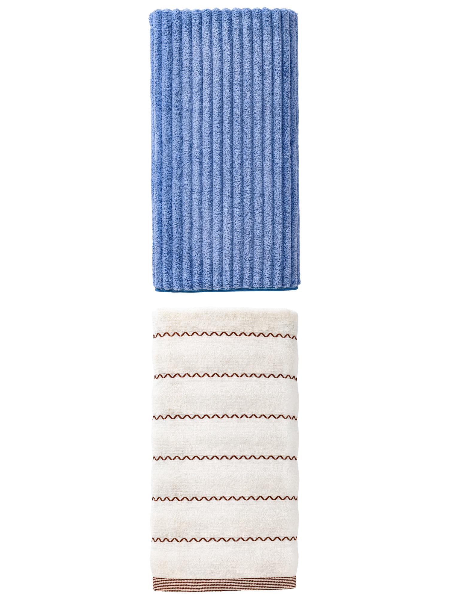 Unique Bargains Soft Absorbent Bath Towel 2 Pack Sky Blue/White 55" x 28"