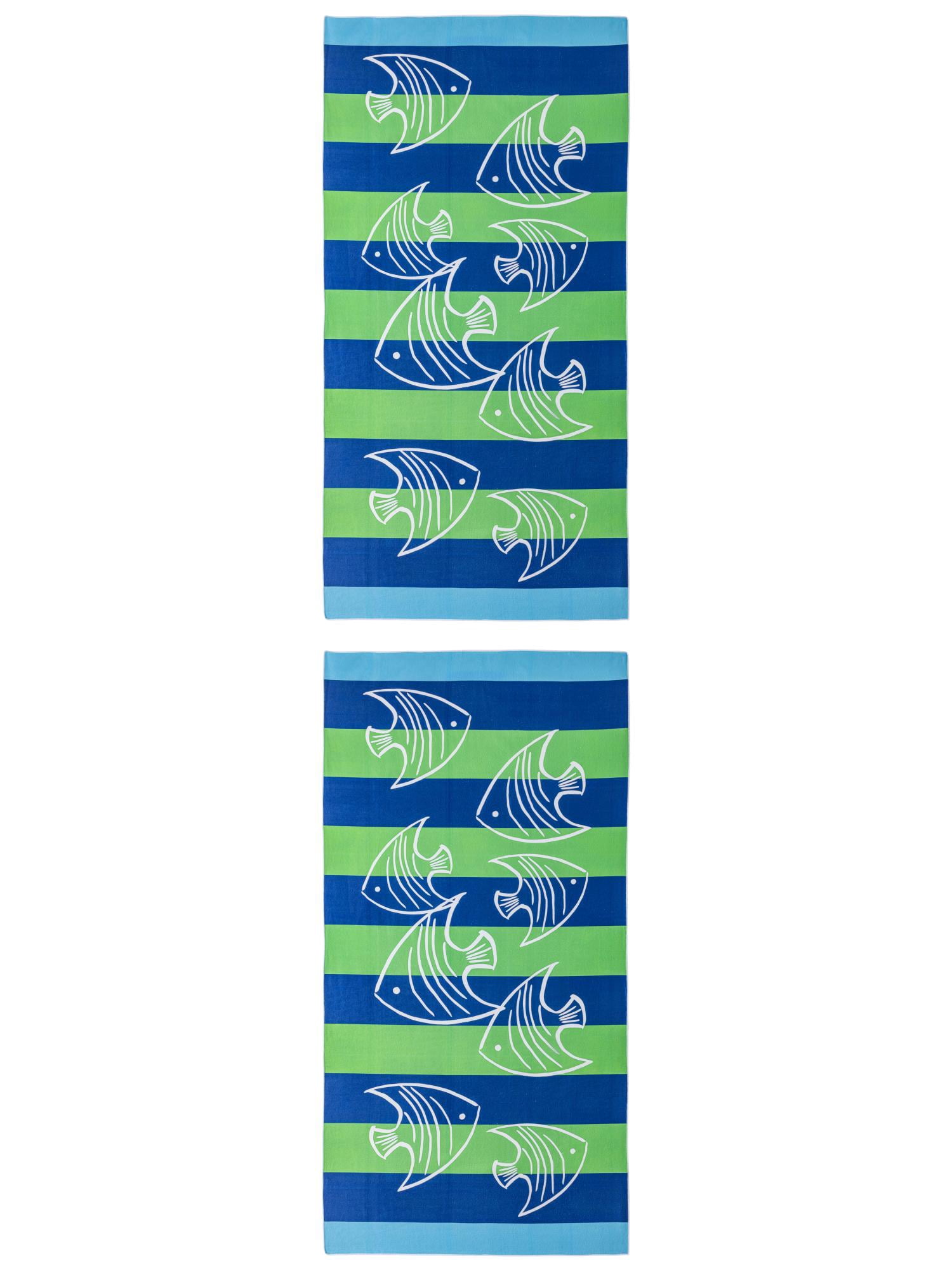 Unique Bargains Soft Absorbent Beach Towel 2 Pack Blue Green 71"x35"