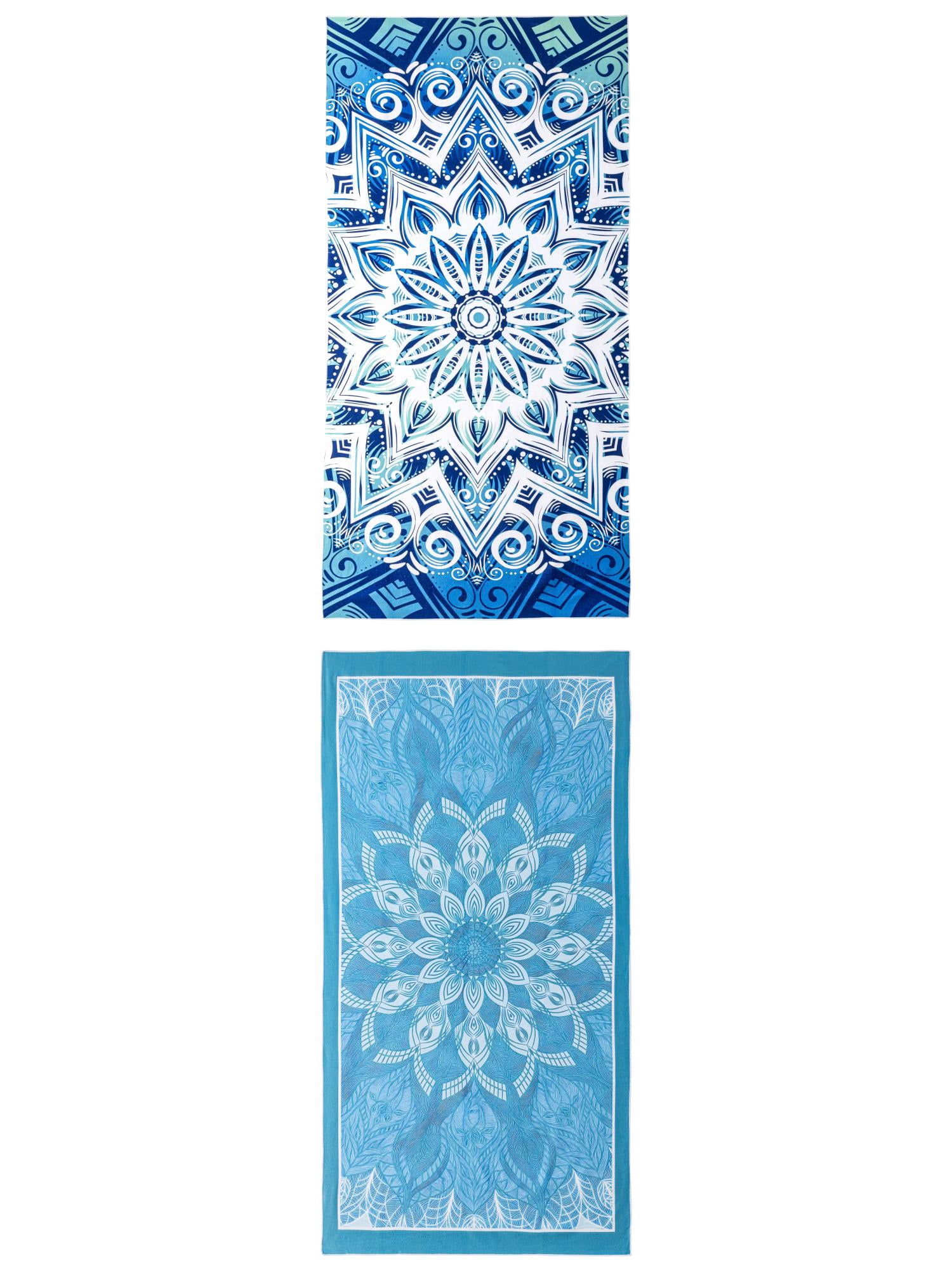 Unique Bargains Soft Absorbent Beach Towel 2 Pack Blue Green/Turquoise Mandala 71"x35"