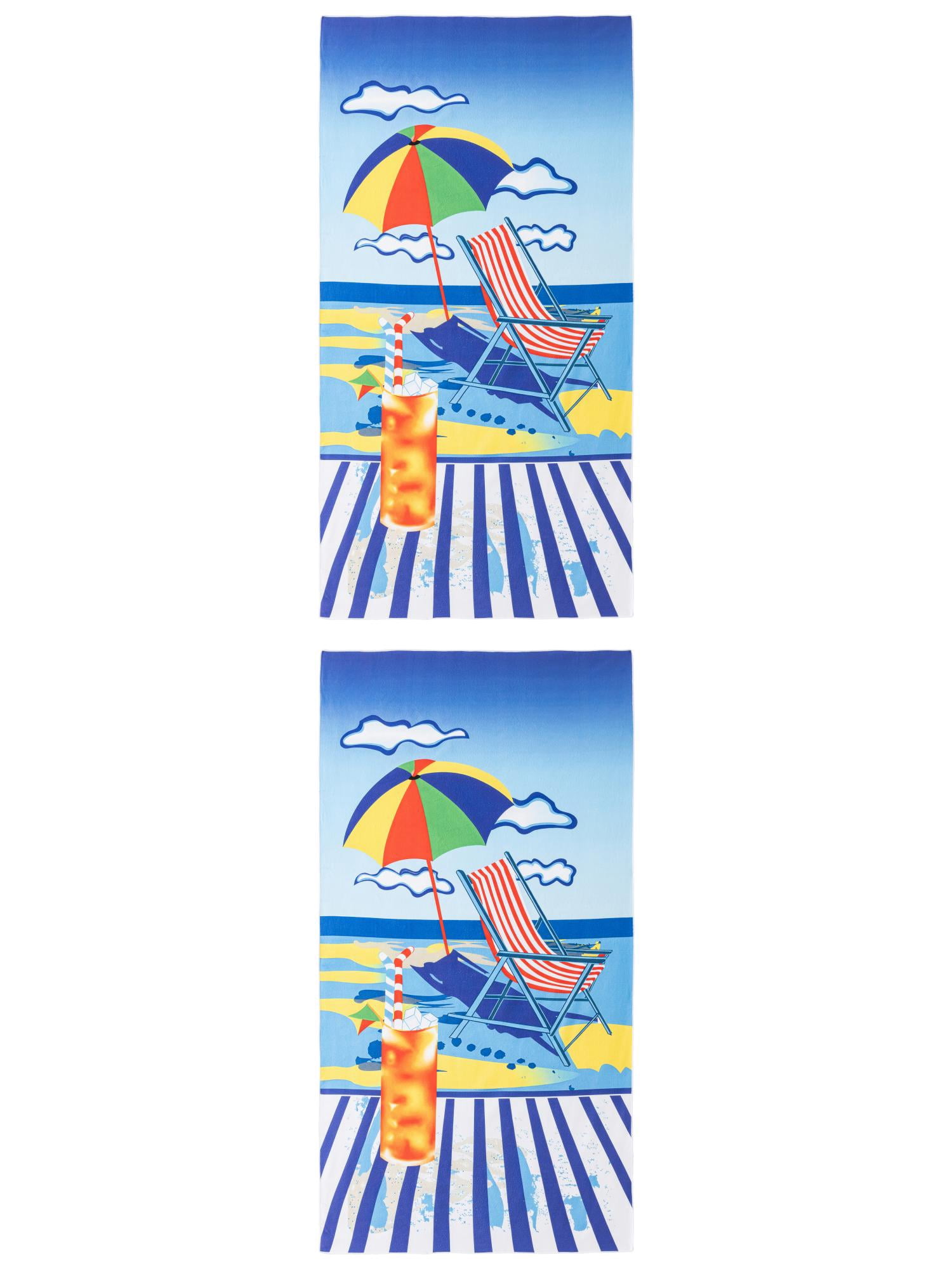 Unique Bargains Soft Absorbent Beach Towel 2 Pack Multi-Color 71"x35"