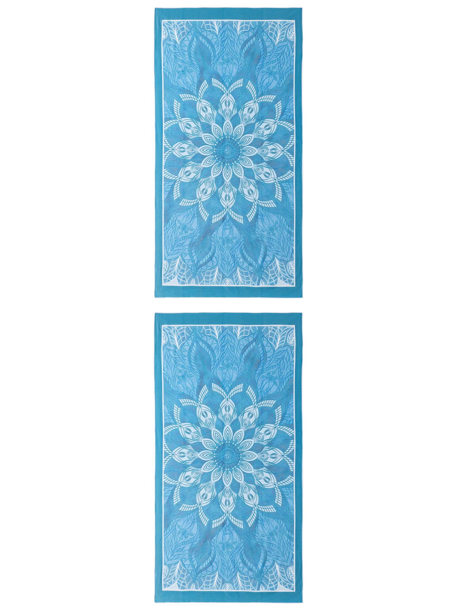 Unique Bargains Soft Absorbent Beach Towel 2 Pack Turquoise Mandala 71"x35"