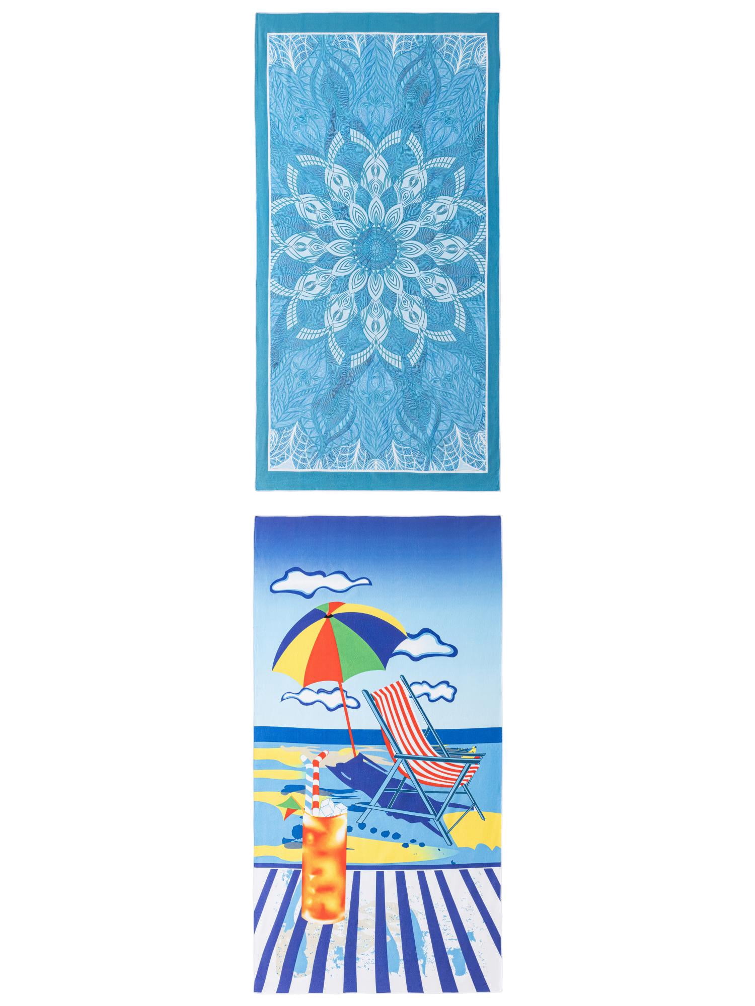 Unique Bargains Soft Absorbent Beach Towel 2 Pack Turquoise Mandala/Multi-Color 71"x35"