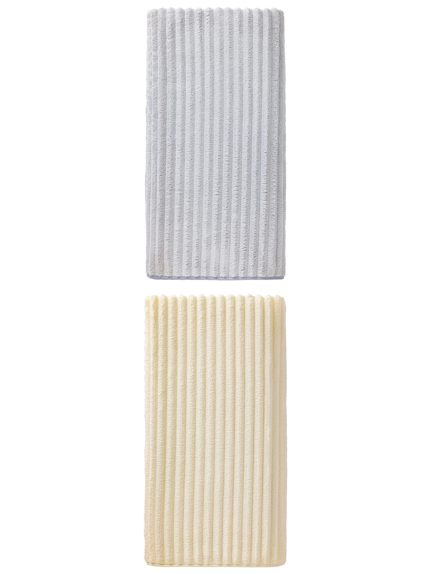 Unique Bargains Soft Absorbent Coral Fleece Towel 2 Pack Milky White/Light Grey 55"x28"