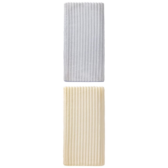 Unique Bargains Soft Absorbent Coral Fleece Towel 2 Pack Milky White/Light Grey 55"x28"