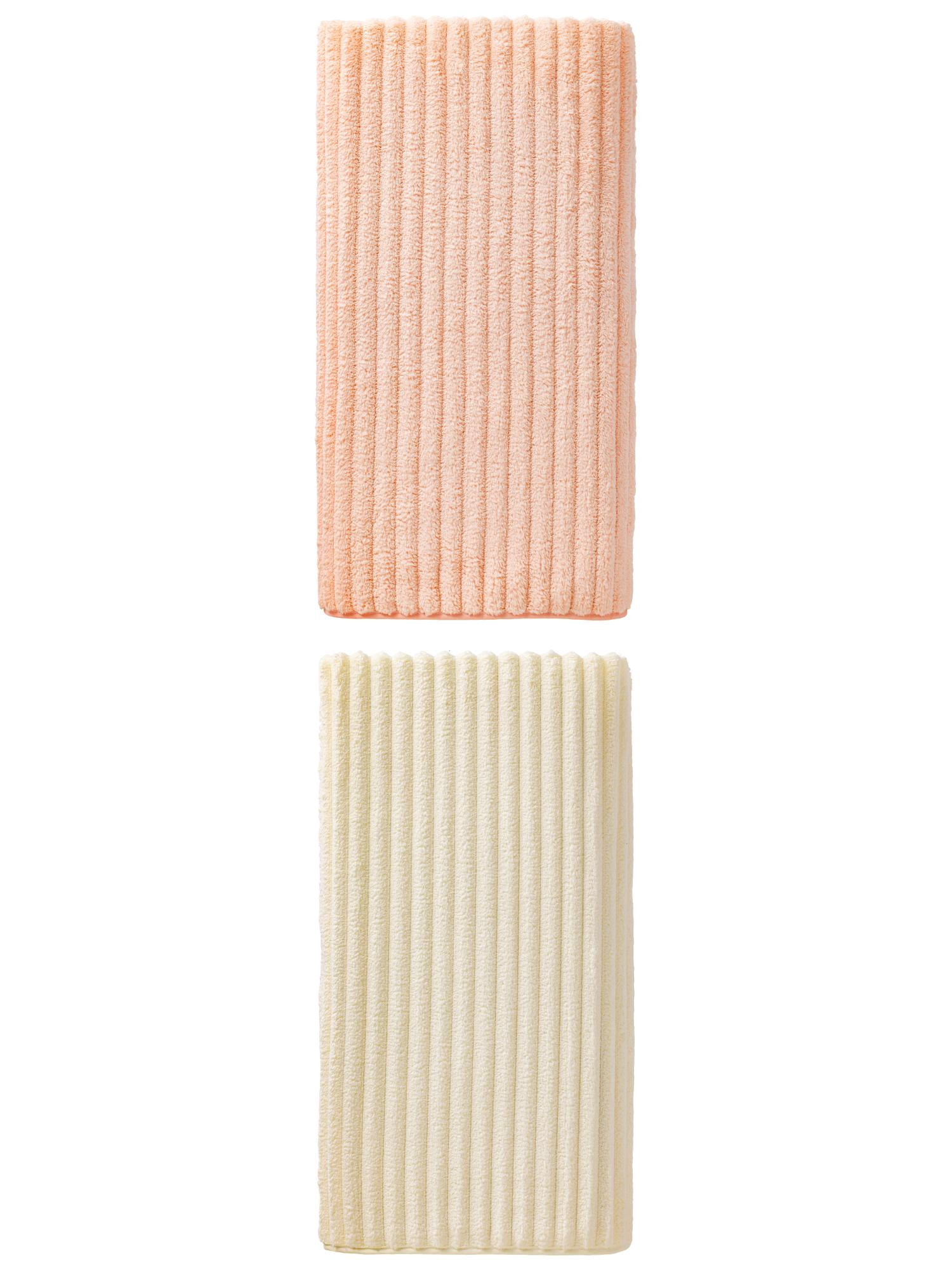 Unique Bargains Soft Absorbent Coral Fleece Towel 2 Pack Milky White/Peach Pink 55"x28"