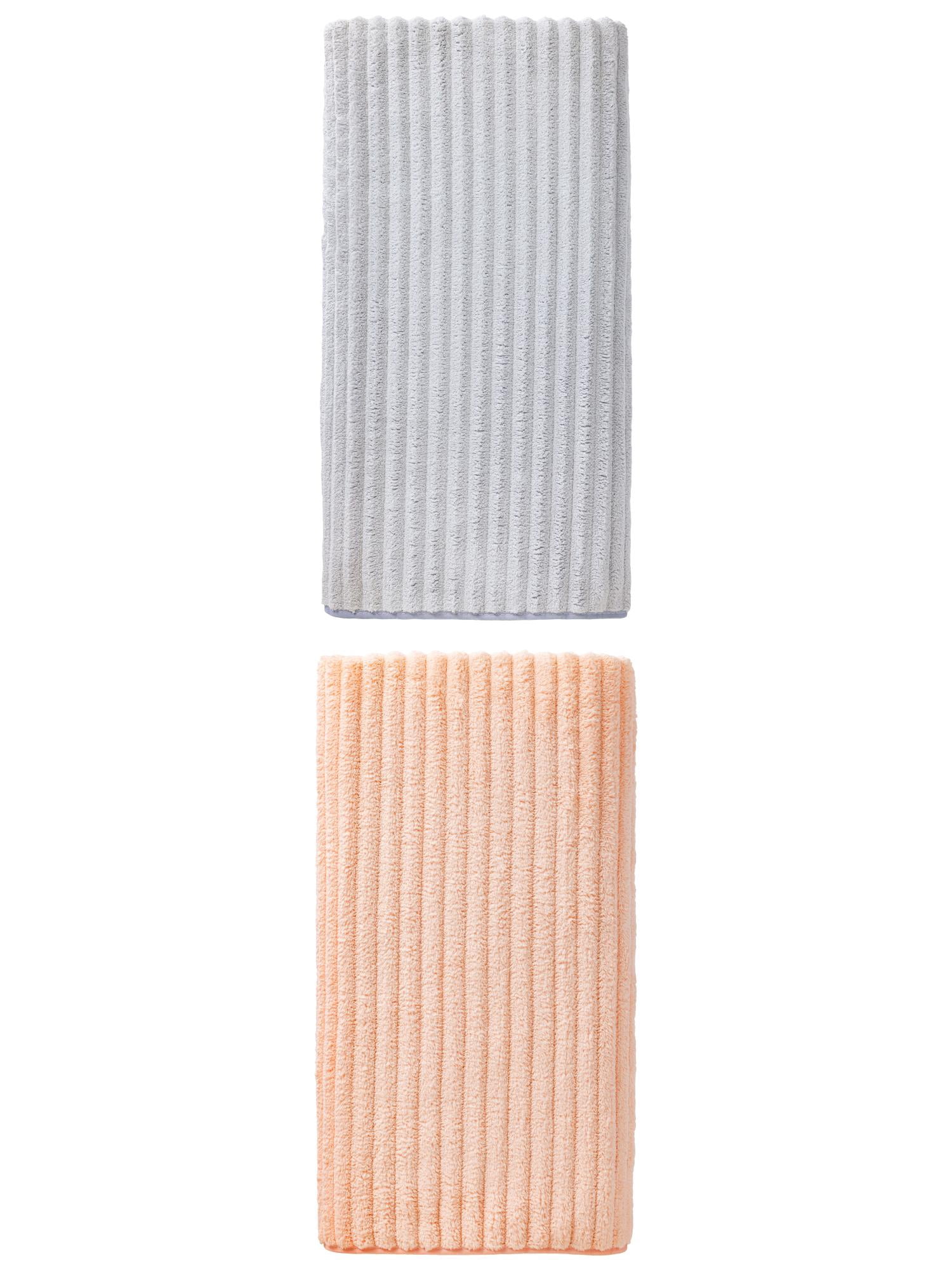 Unique Bargains Soft Absorbent Coral Fleece Towel 2 Pack Peach Pink/Light Grey 55"x28"